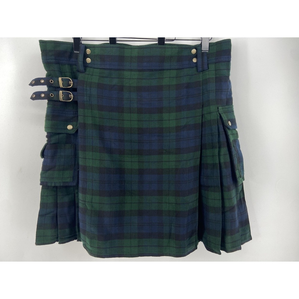 Scottish Kilt Mens 46 Blackwatch Tartan Plaid Highland Buckle Cargo Celtic Punk